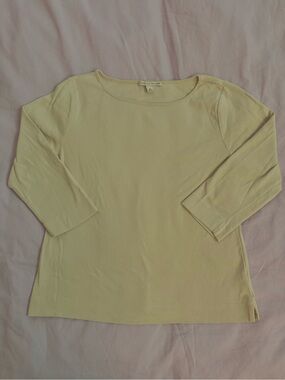 Vintage Beige Carolyn Taylor Cropped Sleeve Cotton Boatneck Top